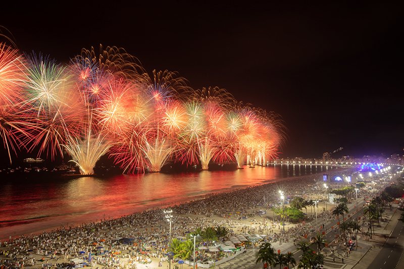 New Year's Eve fireworks over Copacabana beach