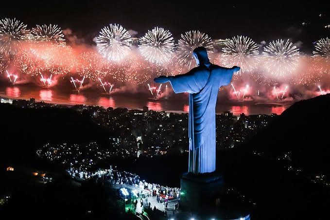 Christ the Redeemer in front of the Copacabana fireworks