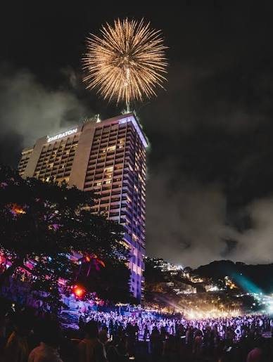 The Sheraton Grand Rio fireworks over Vidigal beach